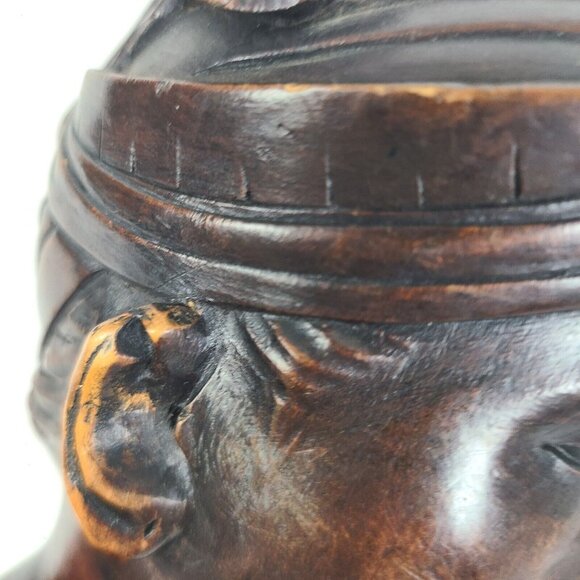 Carved Wooden Balinese Bali Young Man‎ Head Bust Statue Sculpture Mid Century - Picture 6 of 11